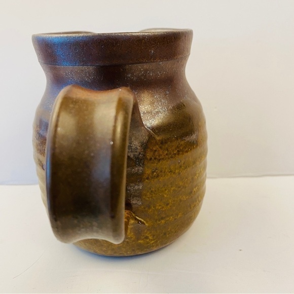 STUDIO pottery pitcher jug brown signed ribbed glazed small vase - Picture 9 of 12